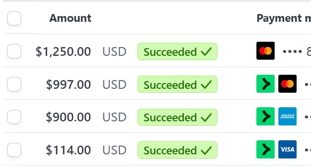 Stripe – $1,250, $997, $900 succeeded